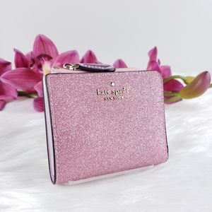 NWT Kate Spade Lola glitter bifold wallet rose pin